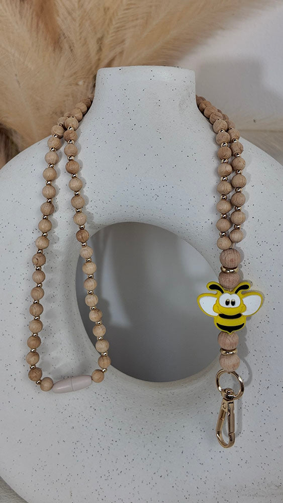 Bee - Beaded Lanyard Brown