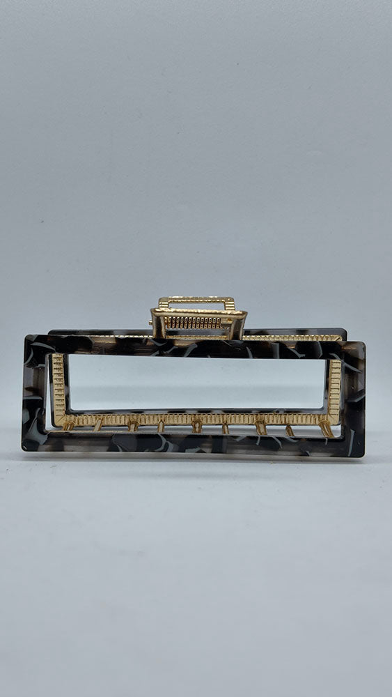 Black Marble Rectangle Hair Clip - Metal Regular