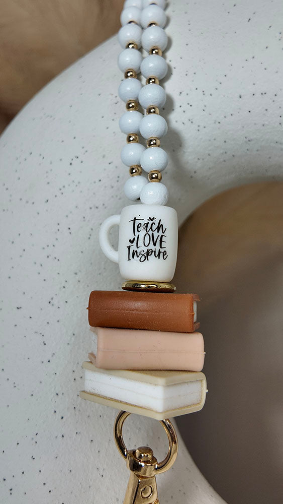 Teach Love Inspire - Beaded Lanyard White