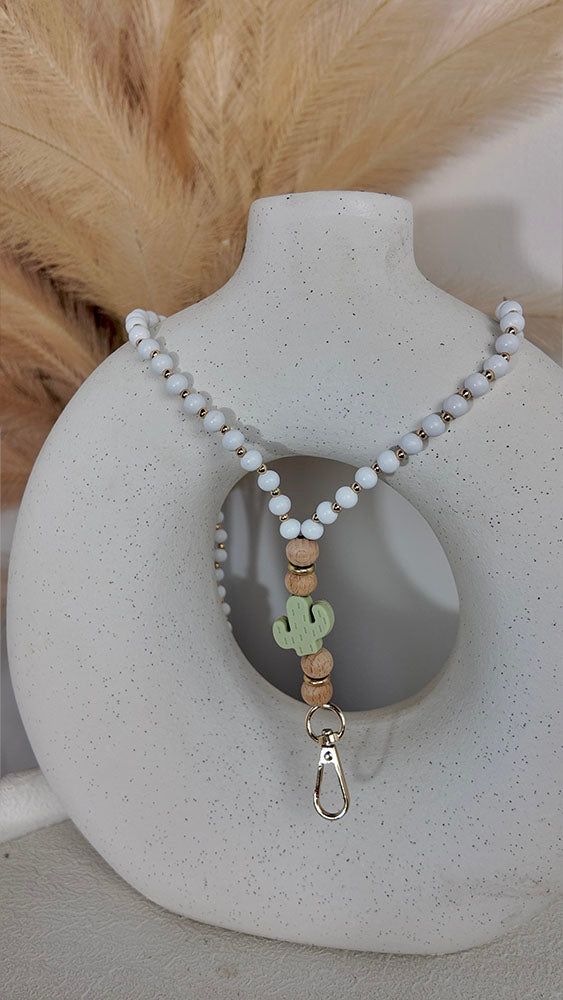 Cactus - Beaded Lanyard White