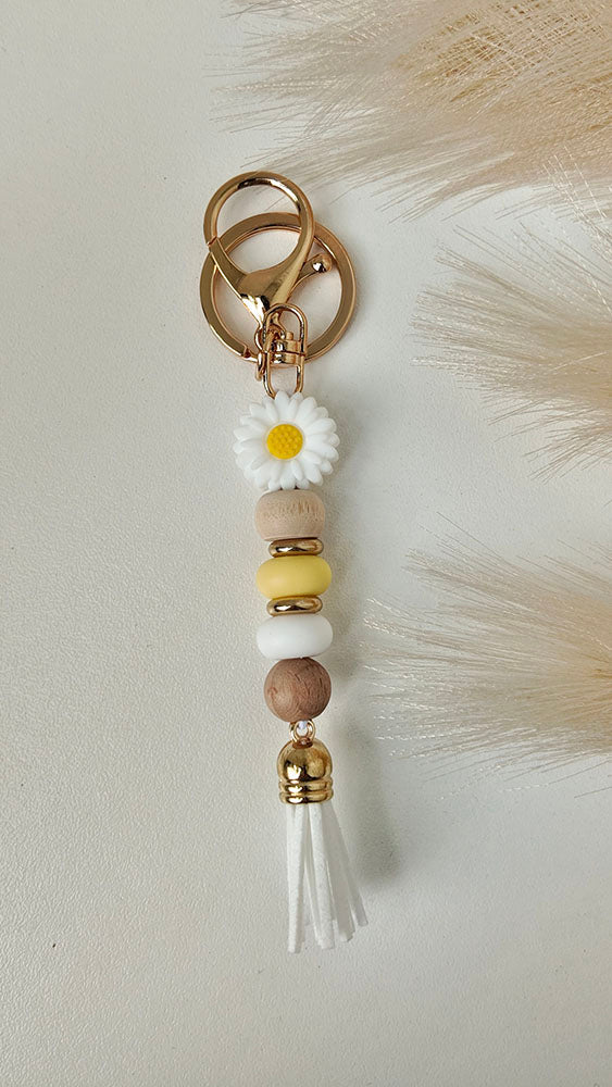 White Flower Keyring