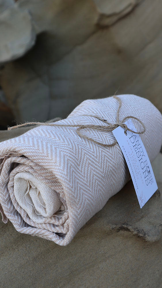 Cream Herringbone Beach Towel