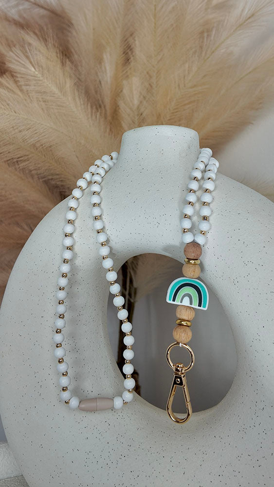 Blue Rainbow - Beaded Lanyard White