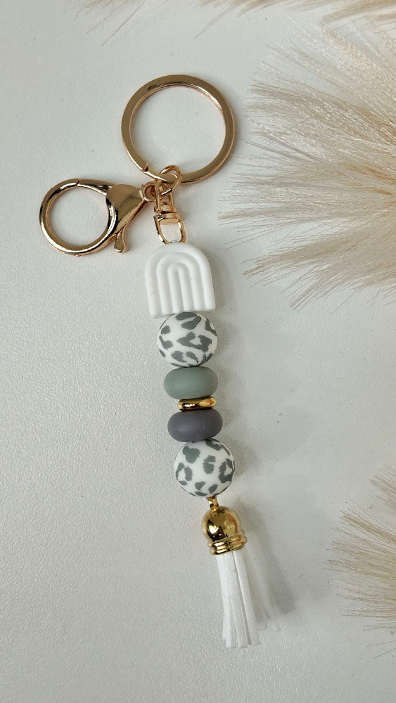 Grey Leopard Rainbow Keyring
