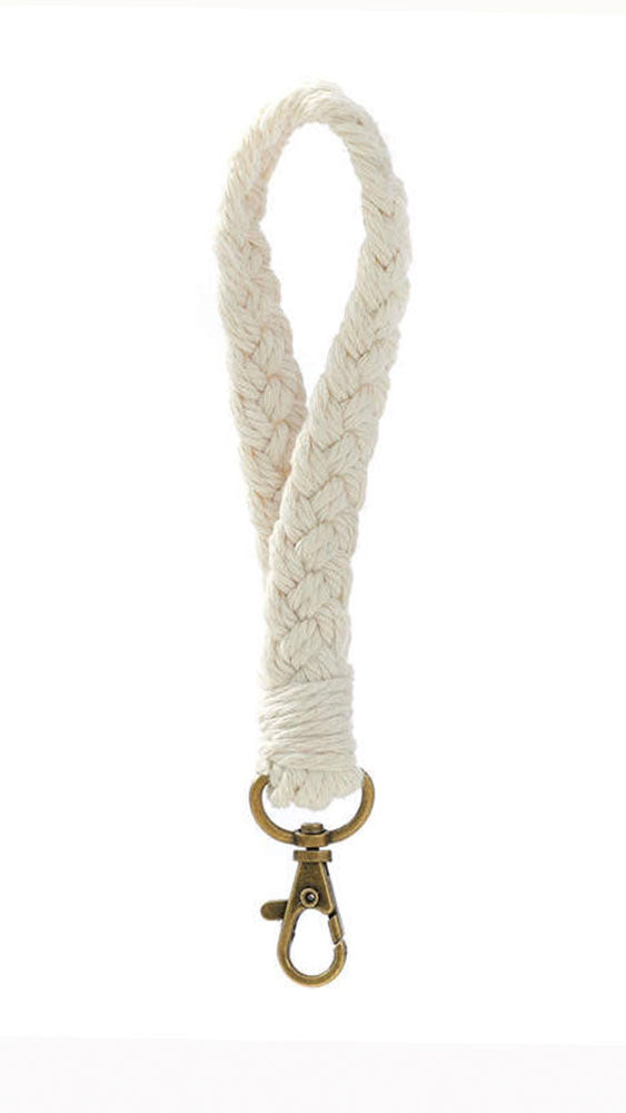 White Macrame Wristlet Keychain