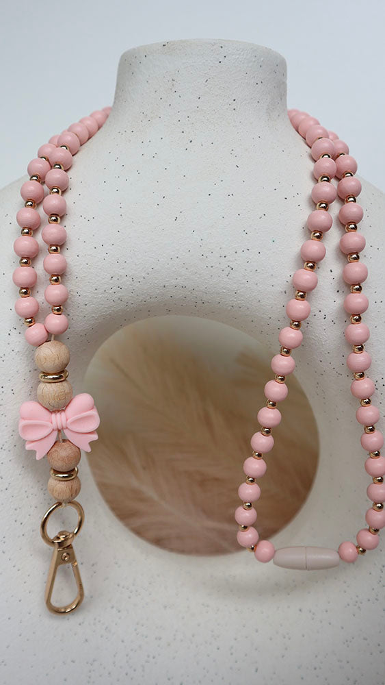 Pink Bow - Beaded Lanyard Pink