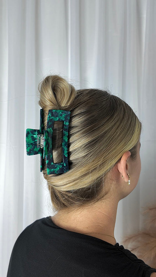 Green Marble Square Hair Clip - Regular