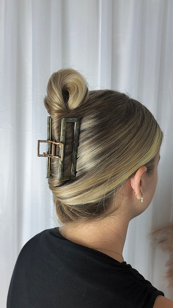 Green Marble Rectangle Hair Clip - Metal Regular