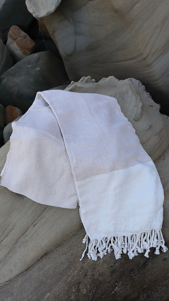 Cream Herringbone Beach Towel