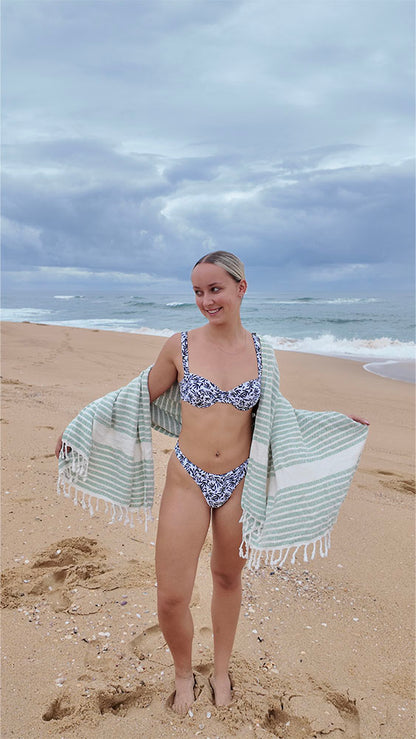 Sage Dottie Stripe Beach Towel
