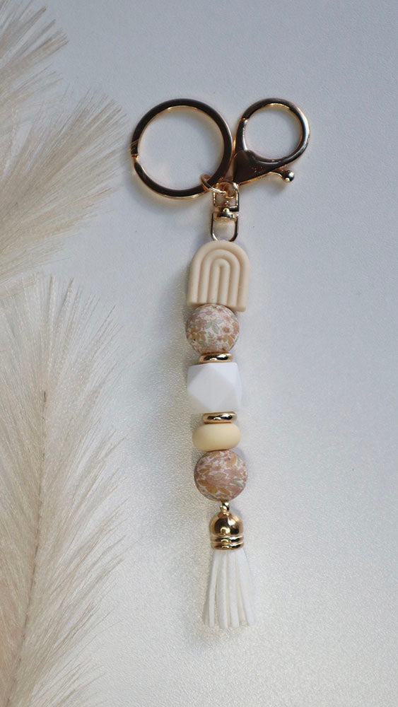 Beige Wildflower Rainbow Keyring