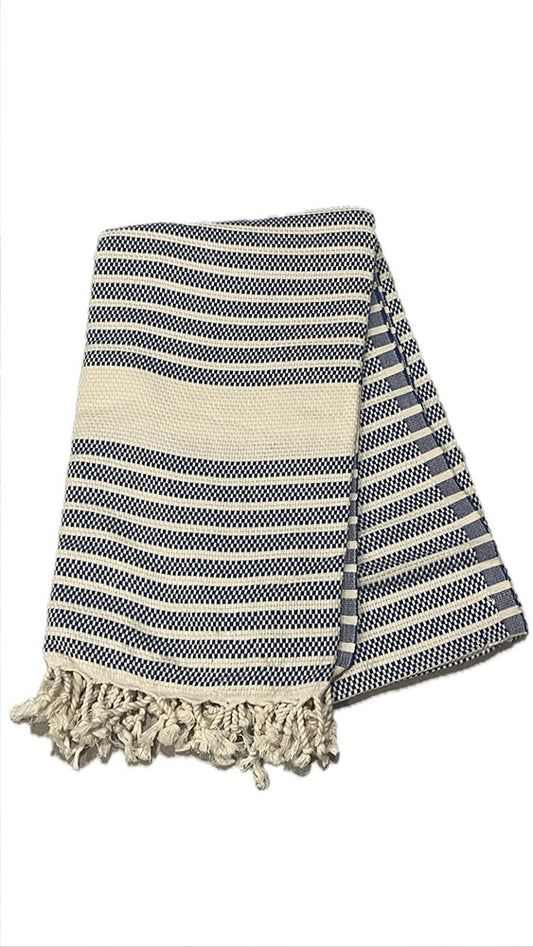 Dark Blue Dottie Stripe Beach Towel