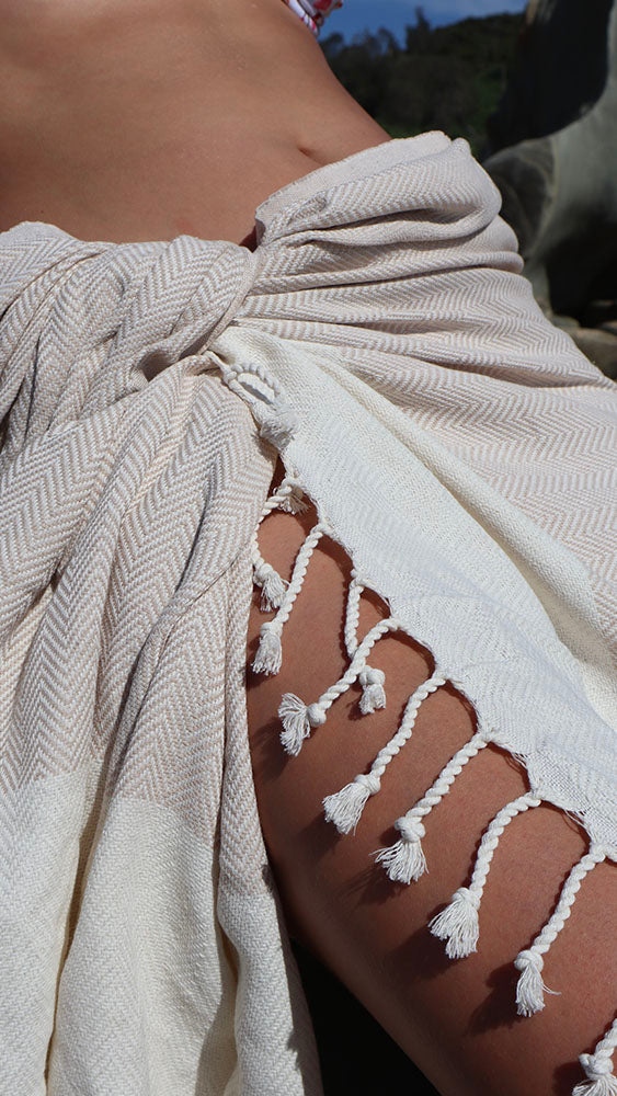 Cream Herringbone Beach Towel