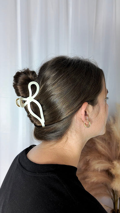 White Bow Hair Clip - Metal Regular