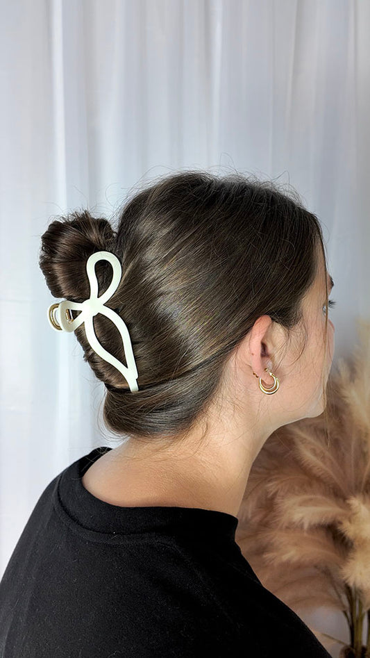 White Bow Hair Clip - Metal Regular