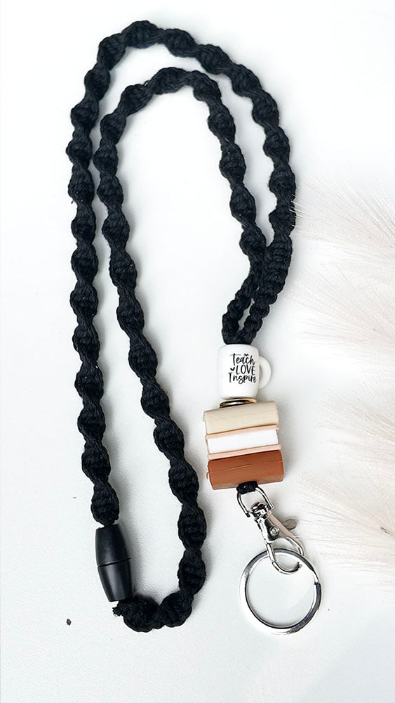Teach, Love, Inspire - Black Macrame Lanyard