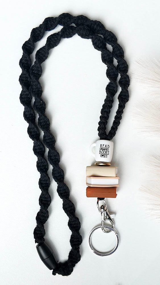 Read More Books - Black Macrame Lanyard
