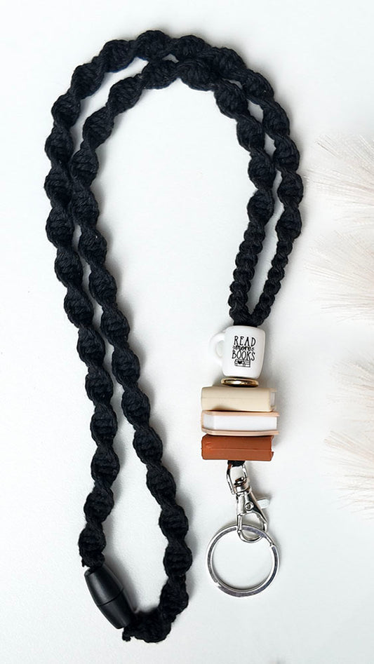 Read More Books - Black Macrame Lanyard