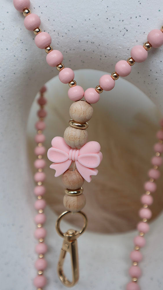 Pink Bow - Beaded Lanyard Pink