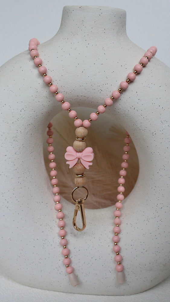 Pink Bow - Beaded Lanyard Pink